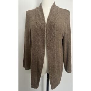 August Silk Women’s Brown Open Front Cardigan Sweater knit long sleeve Sz M Cozy